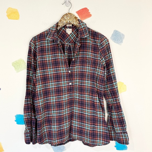 M J.Crew Factory Boy Fit Blue Plaid Button Down - Picture 1 of 4